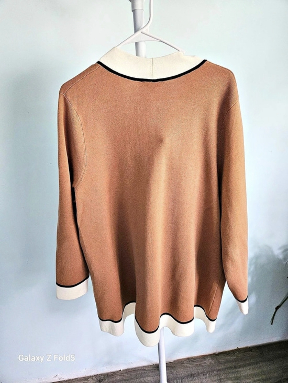 Talbots Cotton Colorblock Open Front Cardigan Brown & White 2XP - Picture 7 of 10